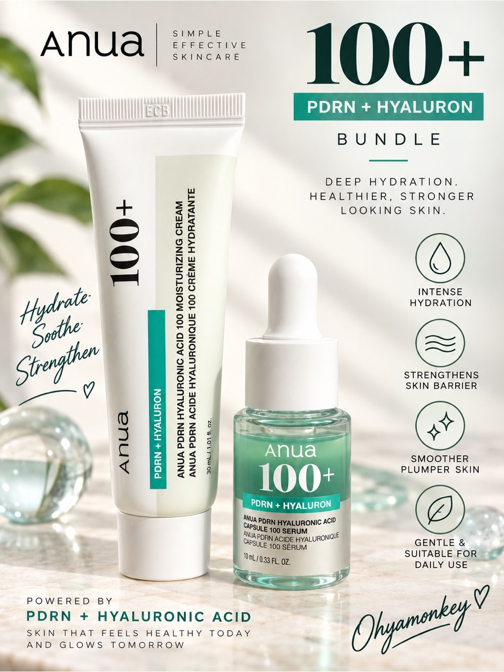 Anua 100+ PDRN + Hyaluron Hydrating Cream 30ml & Serum 10ml Bundle